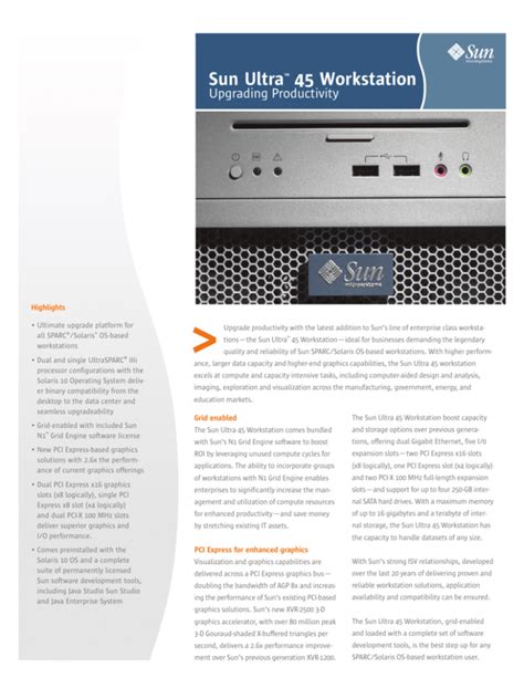 sun slot 5445|Sun Ultra 45 Workstation Datasheet .